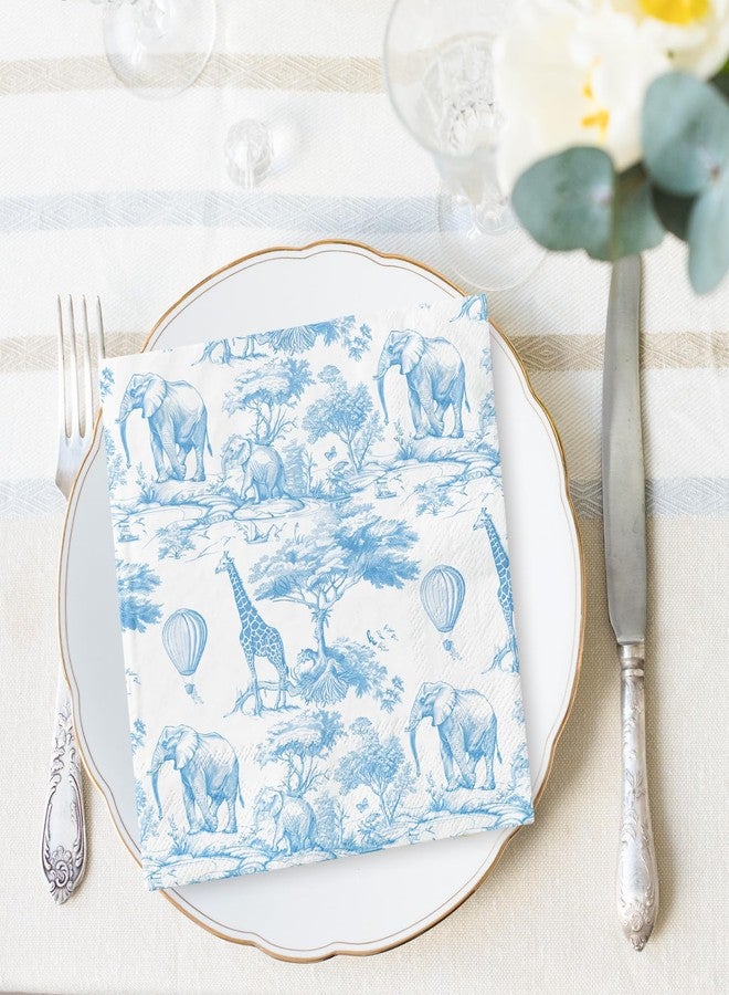 JarThenaAMCS مناديل ورقية من JarThenaAMCS، ٥٠ قطعة، بتصميم حيوانات سفاري، للاستخدام مرة واحدة، باللونين الأزرق والأبيض، مناسبة للغداء والعشاء، ولأعياد الميلاد وحفلات استقبال المولود الجديد، ولتزيين المائدة. - Image 5